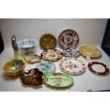 Crown Fieldings dish; Carlton dishes, Majolica plate; and other decorative items.