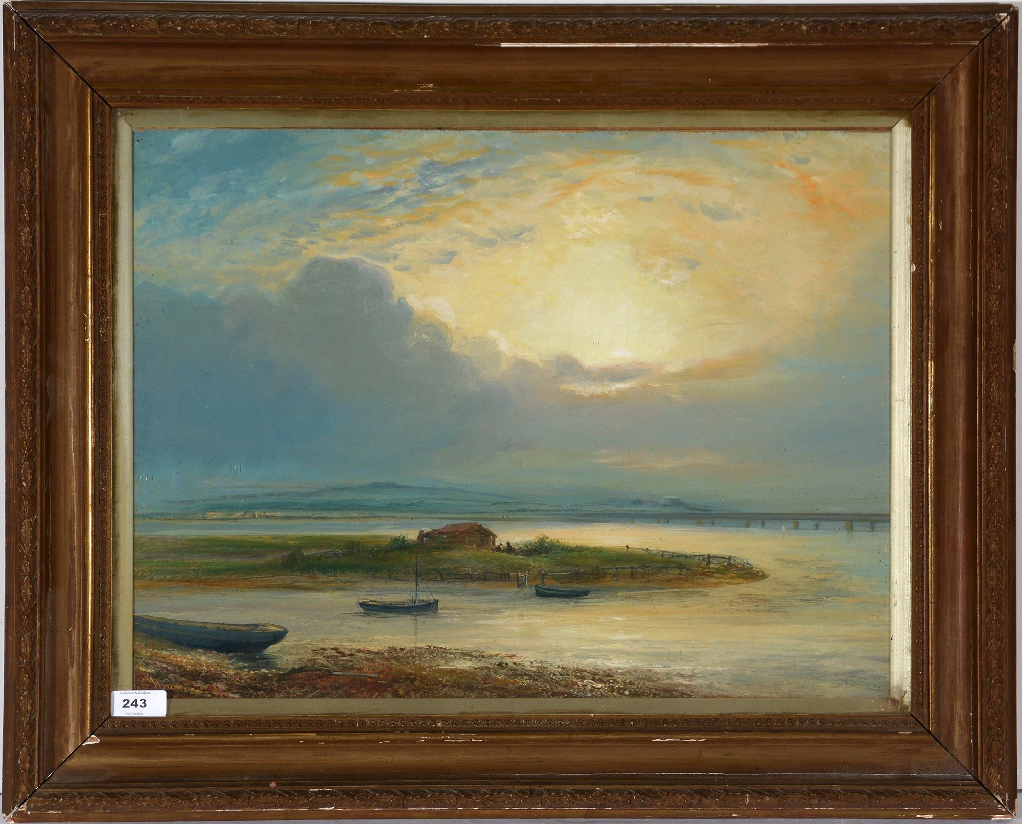 *** Harmsworth , Sunset over Shoreham, indistinctly signed, oil on board, 37 x 49cms, in frame.