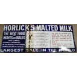 Vintage enamel advertising sign 'Horlicks Malted Milk'.