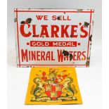 Clarke's mineral water's enamel sign and a Newcastle Corporation crest sign.