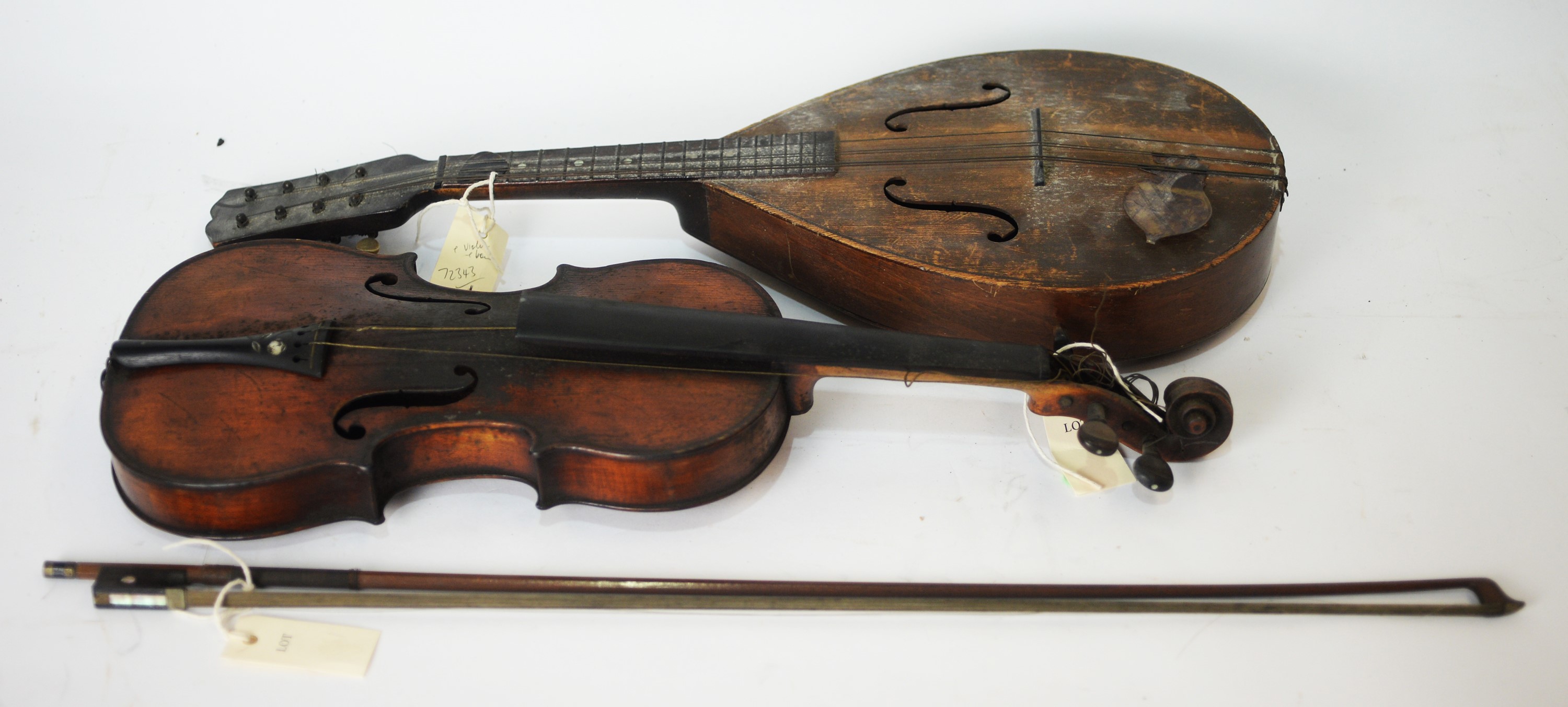 Continental Violin, bow signed Le Blanc and a mandolin