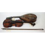 Continental Violin, bow signed Le Blanc and a mandolin