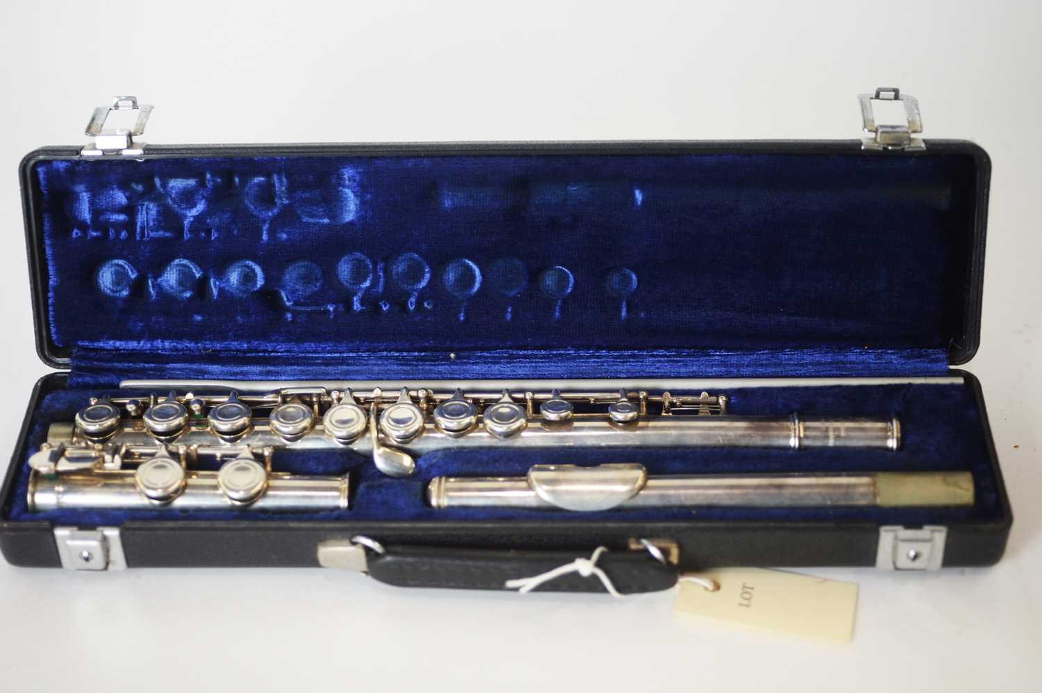 A Boosey and Hawkes Emperor silver plated flute, serial number 577688 made in England, with Cooper