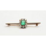 Emerald and diamond cluster bar brooch