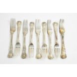 Nine early 19th Century silver table forks