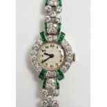 Art Deco emerald and diamond dress watch