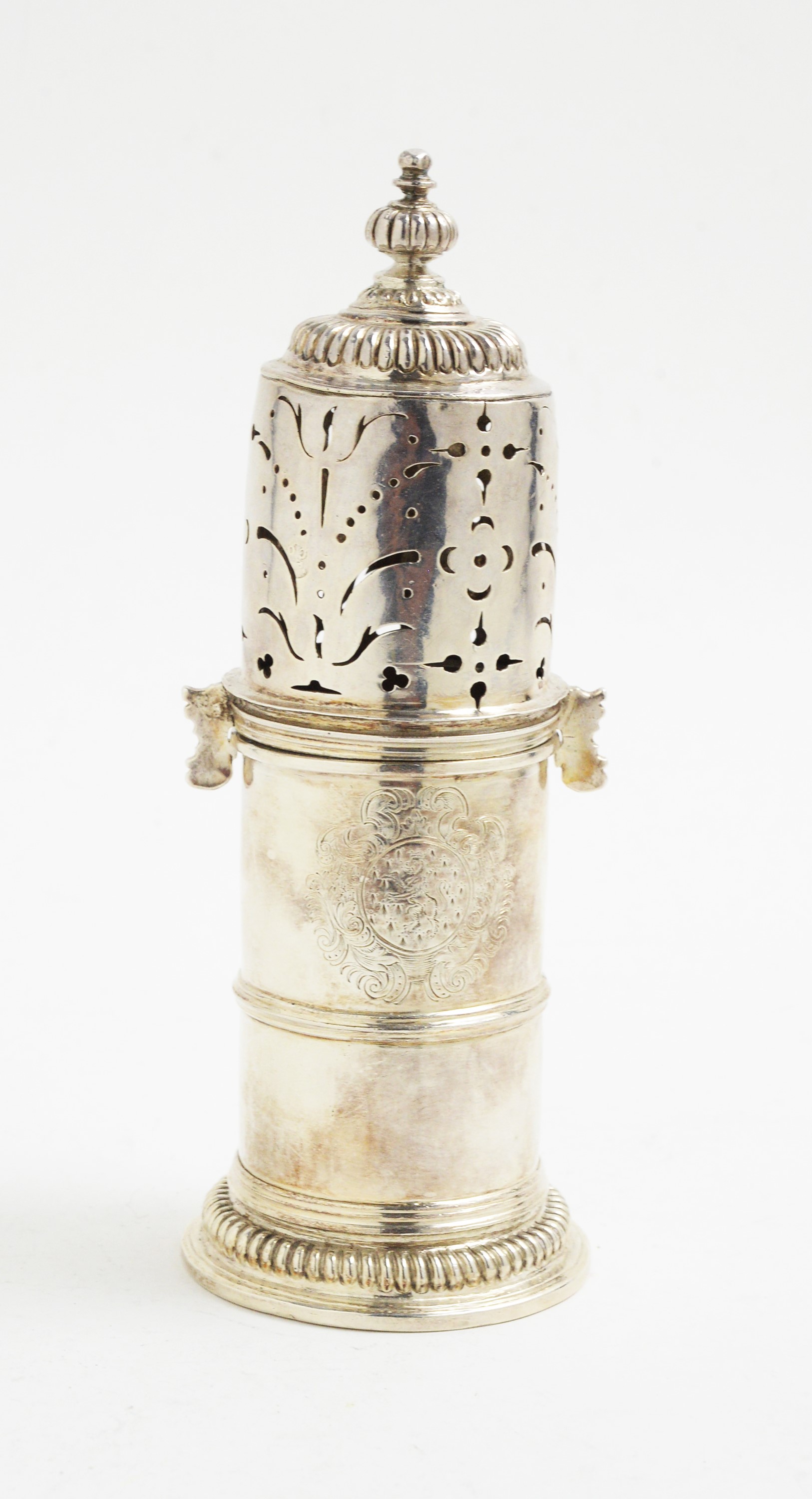 William and Mary silver lighthouse caster, by John Cory