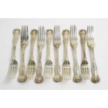 Ten Victorian silver table forks, by Chawner & Co