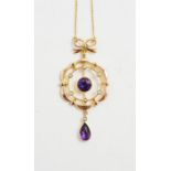 Edwardian amethyst and seed pearl pendant