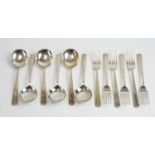 Set of six silver spoons and forks