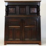 Victorian oak and floral marquetry press cupboard