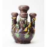 Chinese aubergine glazed five stem bulb vase