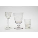 Sunderland Bridge rummer, wine glass, masonic shot glass