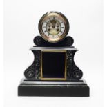 Late 19th Century black slate and green marble mantel clock