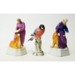 Meissen bullfinch; pair French figures St Mark and St Luke