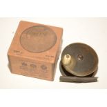 All brass fishing reel and Hardy box.