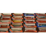 Twenty 1:76 scale Exclusive first editions (EFE) diecast model buses, boxed.