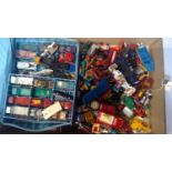 A box of miscellaneous diecast cars including Matchbox Series