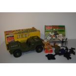 Action man jeep, motorbike etc