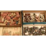 Britains farm animals; late 19th/20th Century lead soldiers; building blocks; and hand puppet.