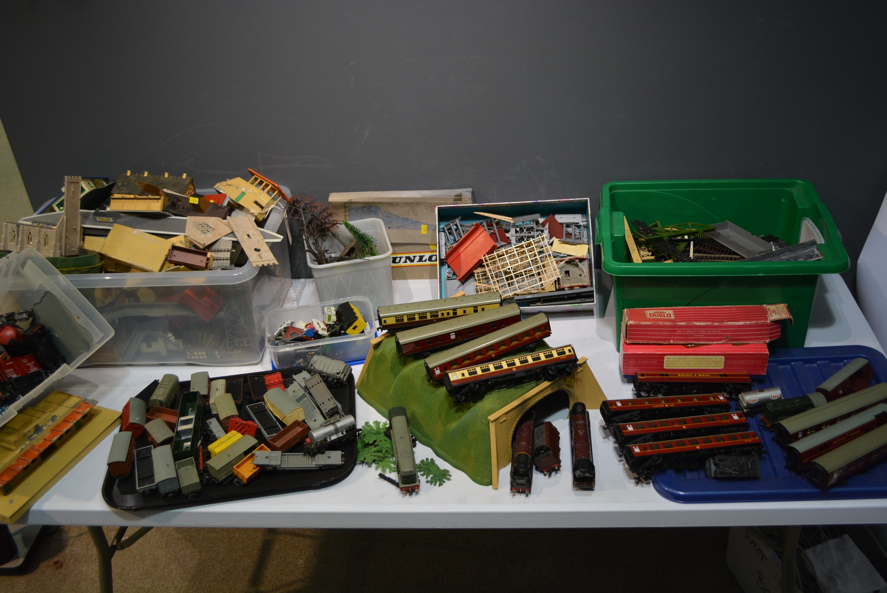 Hornby Dublo and Tri-ang rolling stock, buildings, scenery etc.