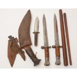 Two Victorian Boer War era 1888 pattern bayonets; a Humphrey's Radiant, Sheffield hunting knife; a