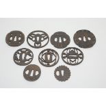 Collection of nine iron tsuba