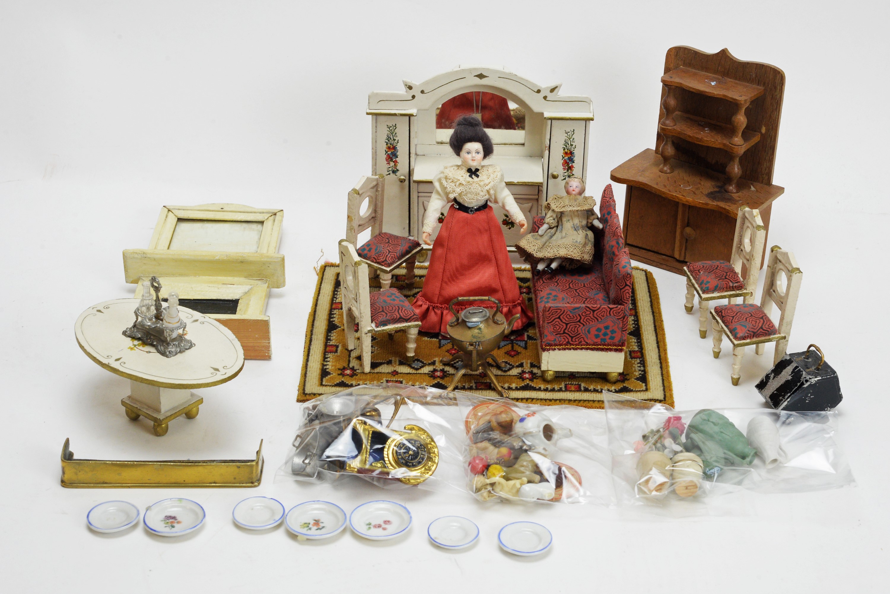 A large collection of doll's house dolls, furniture and other items. - Image 3 of 3