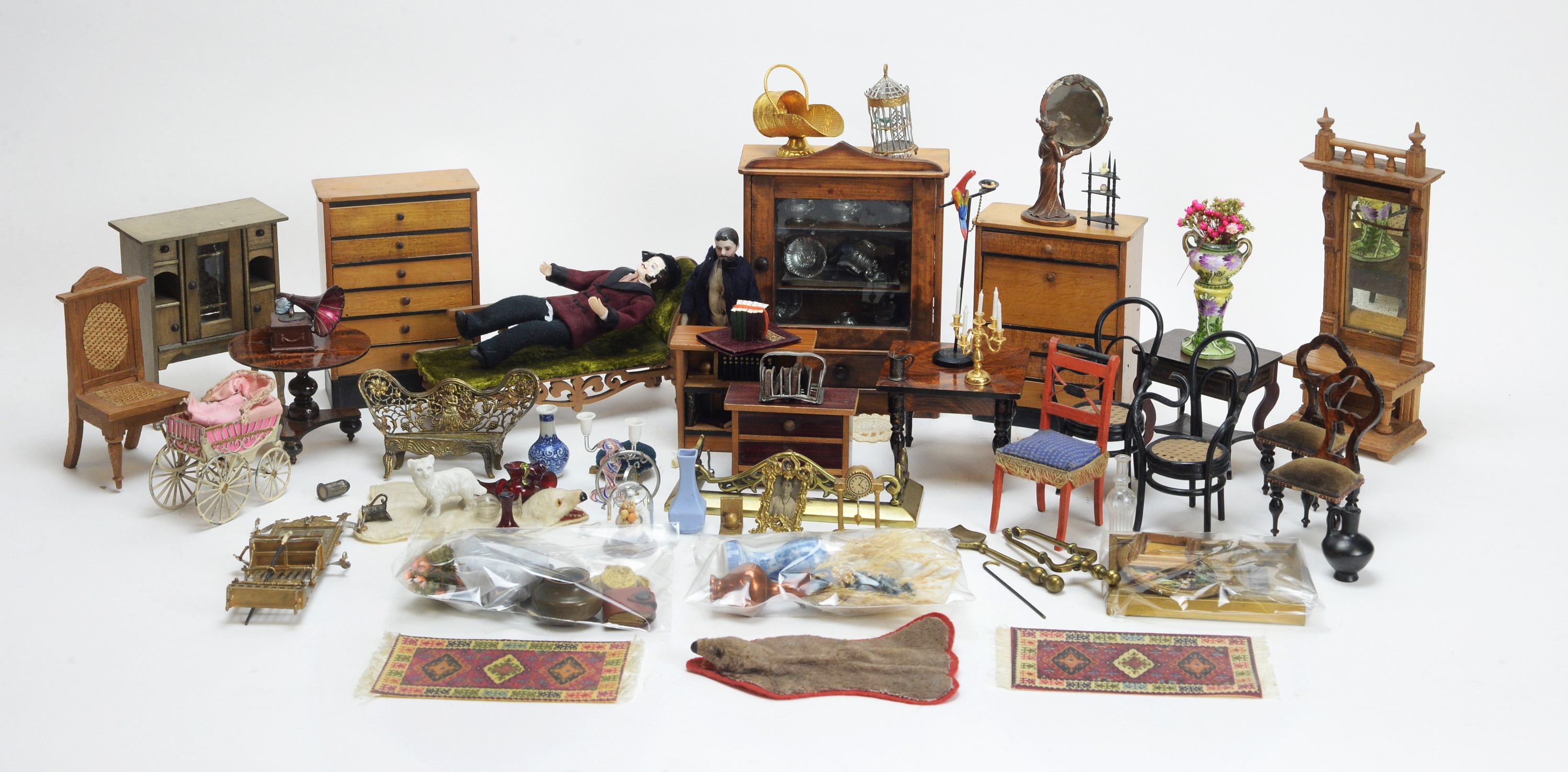 A large collection of doll's house dolls, furniture and other items. - Image 2 of 3