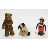 A mid 20th C German clockwork dancing bear; and clockwork skipping bear; and a dog.
