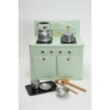 Amersham Toys, Chesham, England: a doll's blue-green tinplate kitchen range.