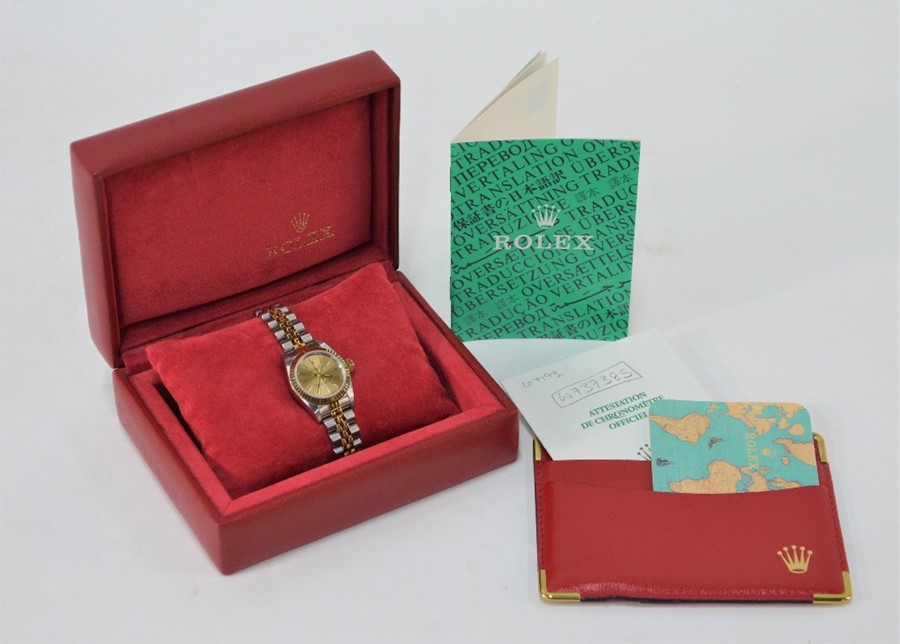 A lady's stainless steel and gilt Rolex Oyster Perpetual Superlative Chronometer wristwatch