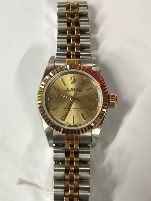 A lady's stainless steel and gilt Rolex Oyster Perpetual Superlative Chronometer wristwatch - Image 6 of 7