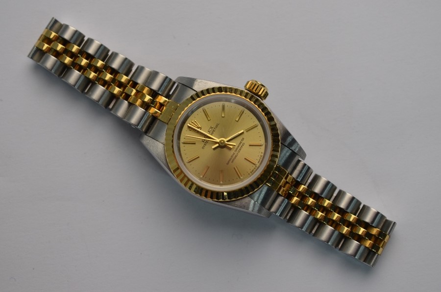 A lady's stainless steel and gilt Rolex Oyster Perpetual Superlative Chronometer wristwatch - Image 3 of 7