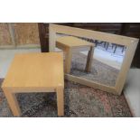 A modern light oak square side table to/w oak framed mirror (2)