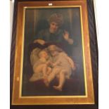 A large Pears-type print of mother and two sleeping children in period wooden frame