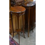Two Edwardian stained redwood jardiniere stands, differing to/with a towel rail (3)