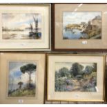 Mixed watercolours including F Parr harbour, Claude Kitto moored sailing dinghies, H Neville Walford