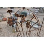 Five weathered steel twin flower head garden ground spikes (5)