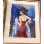 Anne Proctor - Figurative study of lady in red dress, gouache, signed to/w pencil study (2)