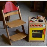 Child's wooden oven and accessories to/w a wooden railway set and Beatrix Potter bookset etc