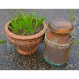 An old terracotta planter to/w a milk churn (2)