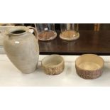 Moira Pottery Hillstonia large stoneware jug to/w two 'bark' effect bowls (3)