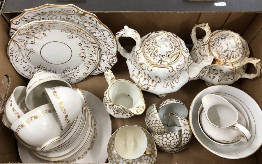 A box of Victorian white and gilt teaware and a part Royal Doulton Fairfax tea set