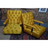 A good pair of contemporary Chinese-yellow button upholstered slipper chairs