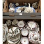 Two boxes to include a Victorian Staffordshire floral painted part tea service, Indian Tree wares,