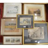 Mixed pictures including Provencal pastel, College street, Radcliffe, pencil study, English school