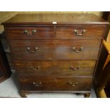 A George III mahogany chest of two over three deep long drawers  - note back bracket feet missing