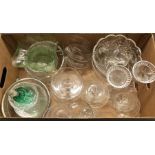 A box of glass including fruit bowls, sundae dishes, candlesticks etc.