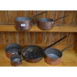 A graduated set of six various copper cooking pans (6)
